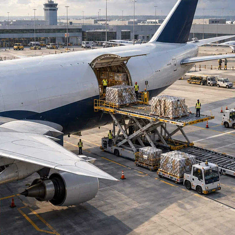 Original generated concept of cargo loading into an aircraft