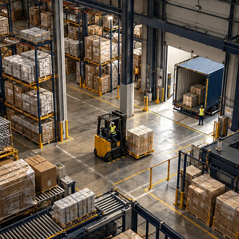 Original generated concept of goods moving through a warehouse receiving dock